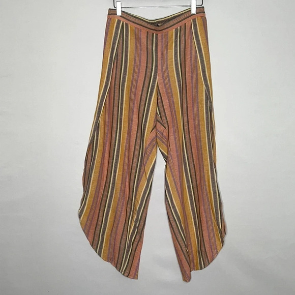 Drew Agave Linen Blend Split Side Tulip Hem Striped Pants - Size Medium - Picture 2 of 7